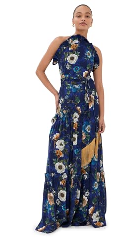 Borgo de Nor Women's Tatiana Crepe Satin Dress, Magical Blossom Navy, 2
