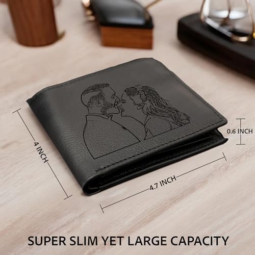 Personalized Photo Leather Wallet for Men | Custom Picture Engraved Genuine Leather Bifold RFID Wallet Birthday Anniversary Christmas Gift for Husband Boyfriend Groomsmen Dad (Black)4
