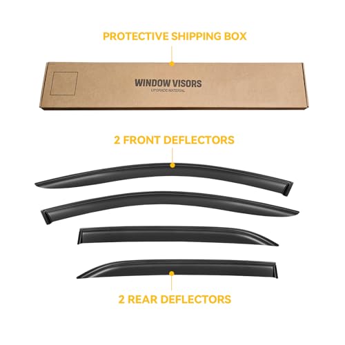Image of Rain Guards Window Visor for Chevy Chevrolet Equinox 2018-2024 Out-Channel | Shields Vent Deflector Shade Wind Dark Smoke 2019 2020 2021 2022 2023, Tape-On Outside-Mount, 4PCS