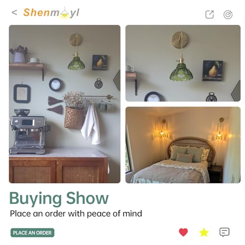 Image of Shenmoyl Vintage Wall Sconce with Green Lily of the Valley Glass Shade Hanging Wall Sconce with 4.9FT Plug in Cord, Modern Wall Lamp Fixtures Decor for Bedside Bedroom Indoor Doorway