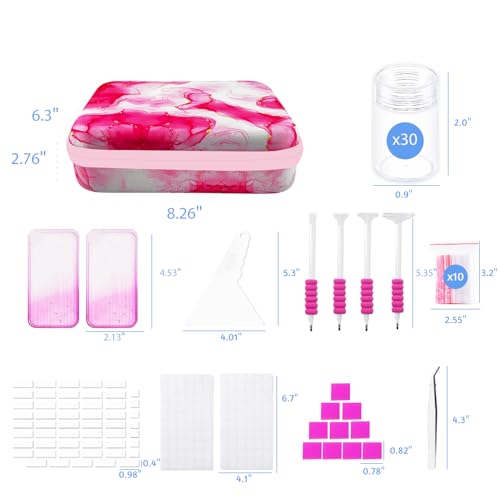 Image of 30 Slot Diamond Art Storage Box | Pink Bead Organizer Case with Drill Tools, Portable Craft Box, For 5D DIY Art Kits