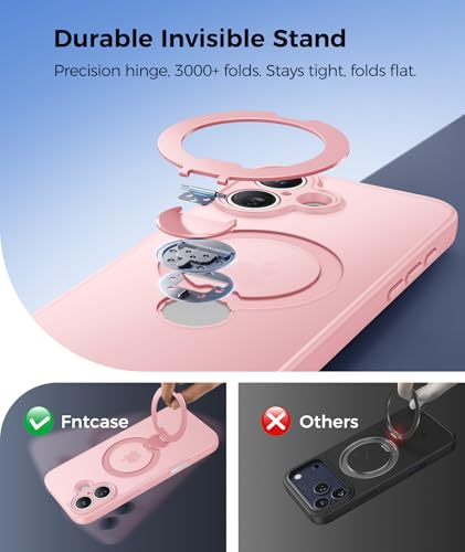 Image of FNTCASE for iPhone 16 Plus Case: [360 Spin Magnetic Stand] [Compatible with Magsafe] [Screen Protector] Translucent Matte Military Grade Shockproof Full Camera Protective Phone Cover - Pink