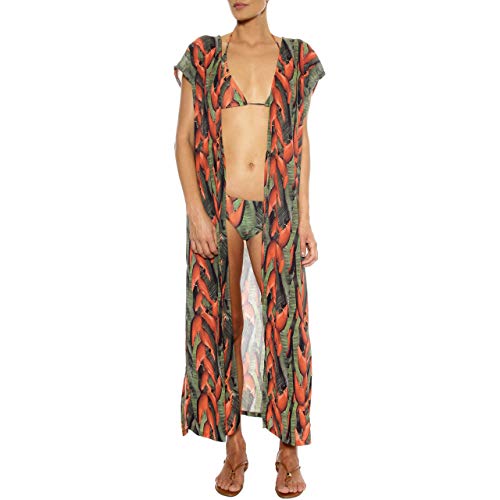 Saída de Praia Túnica Longa Aberta Helicônia Verde, Salgar Moda Praia (M)