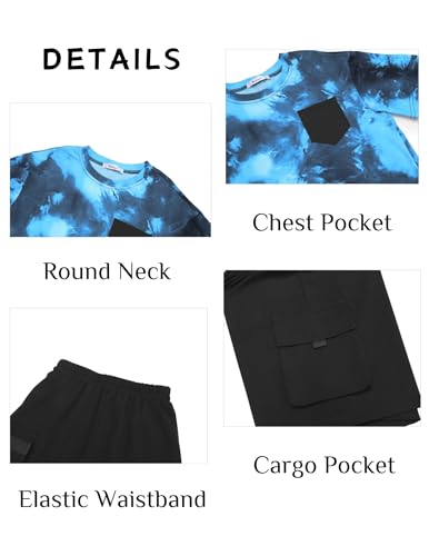 Image of Arshiner Boys' 2-Piece Cotton Outfit Short Sleeve Crewneck T-Shirt & Cargo Shorts Set Summer Casual Clothes for Kids 5-13