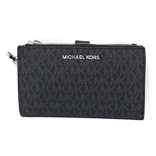 Michael Kors Women's Jet Set Travel Double Zip Wristlet, Black/Silver Hardware, Medium