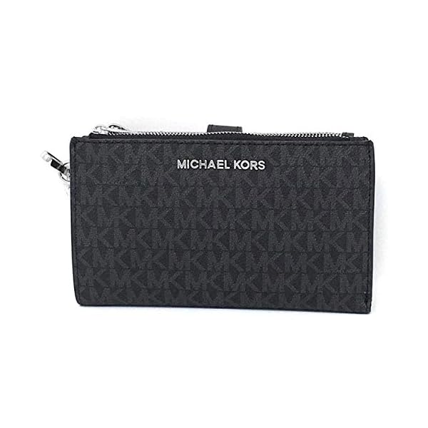 Michael Kors Women's Jet Set Travel Double Zip Wristlet, Black/Silver Hardware, Medium