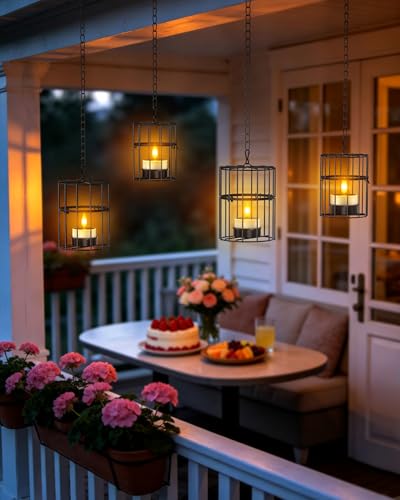 Image of Yme Solar Hanging Lanterns Outdoor Waterproof, Long Lasting Solar Tea Light