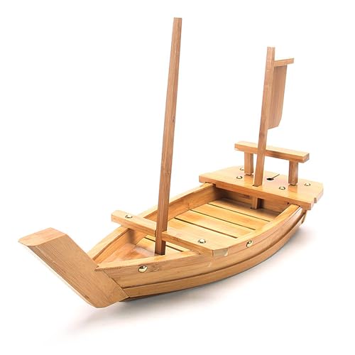 Bateau à sushi en bambou naturel avec plateau de service pour restaurant