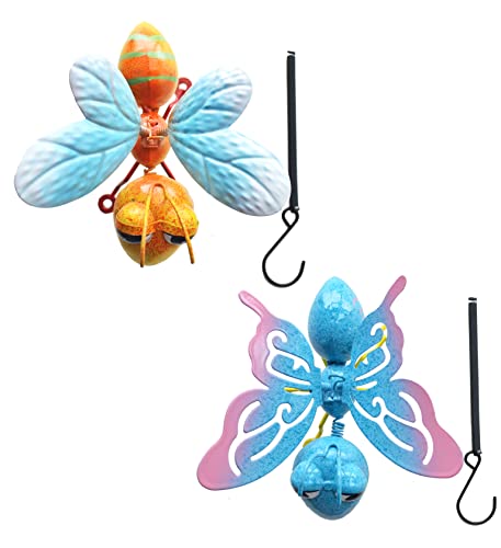 GIFTME 5 Garden Decor Bee and Butterfly,Metal Outdoor Decorations for Garden, Set of 2 Metal Yard Art-Perfect Garden Lover Gifts