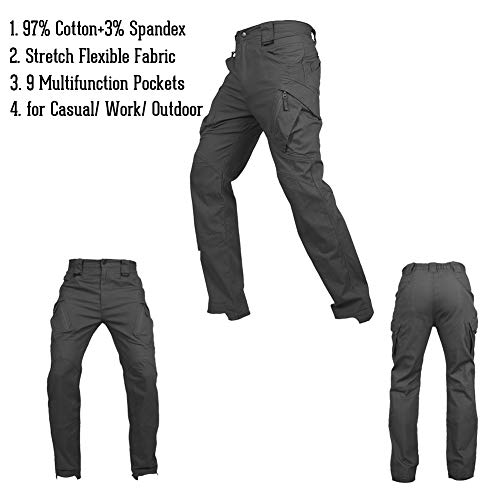CARWORNIC Gear Men's Hiking Tactical Pants Lightweight Cotton Outdoor Military Combat Cargo Trousers Black
