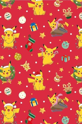 Danilo Promotions - Papel de embrulho de Pokémon, 4 folhas com 4 etiquetas, papel de pokémon de Natal, multicolorido