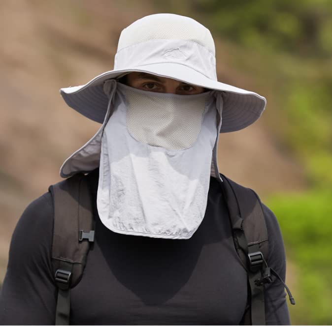 Kapelusz przeciwsłoneczny z szerokim rondem z odpinaną klapą na szyję, ochrona przed promieniowaniem UV, uniseks czapka outdoorowa do jazdy na rowerze, wędkowania, wędrówek, pływania łodzią,