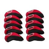 QUXVUIS Golfschläger Schlägerhauben Set, 10 teilig, wasserdicht, aus Neopren, stilvolle Schutzhauben für alle Golfliebhaber, Schlägerhauben für Eisen und Driver, Damen und, Rot, 15 x 7 cm
