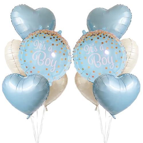 Eclatjoy 10PCS Its a Boy Balloon Set - Baby Blue & Beige Heart Balloons for Boy Baby Shower Gender Reveal Party Decorations