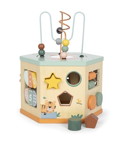 Small Foot Motorikwürfel „Safari“ aus Holz, Motorikspielzeug mit 7...