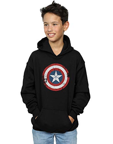 Marvel Boys Captain America Civil War Distressed Shield Hoodie Black 7-8 Years
