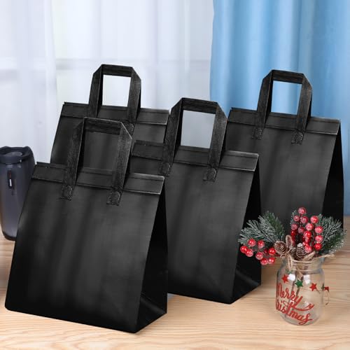 Hushee 200 Pcs Insulated Take out Bags Bulk Thermal Insulation Take Away Bags Disposable 10.24x11.02x6.69 Inch for Grocery Lunch Hot Cold Frozen Food Delivery Shipping Cooler(Black) - Thumbnail 2
