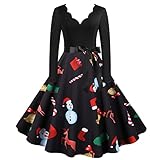 Weihnachtskleid Damen Sexy Langarm Vintage Weihnachtskleider Damen Strandkleid Damen Kleid Schwarz Kleid Frauen Rotes Kleid Christmas Dresses Mädchen Rot Festlich Festival Große Größe