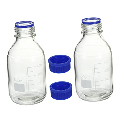 KICHOUSE 2pcs Lab Reagent Bottles 500ml Glass Leak-proof Storage Bottle Blue Cap for Chemistry Class