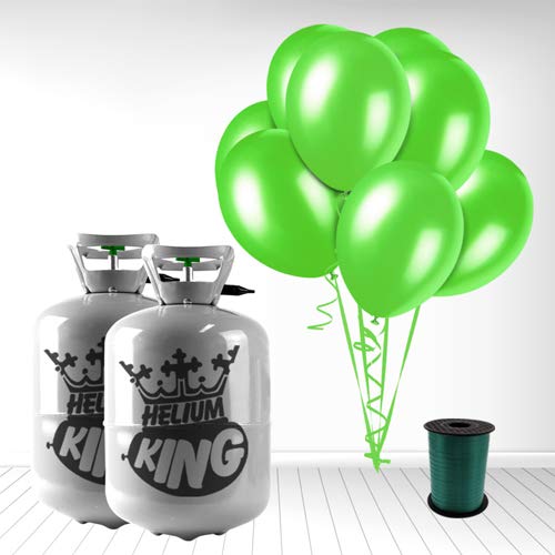 Disposable Helium Gas Cylinder with 30 Balloons and Curling Ribbon included (Lime Green, Pack of 2) — image 1