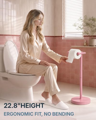 Image of RARXTR Toilet Paper Holder Stand with Heavy Stable Base No Tipping Pink