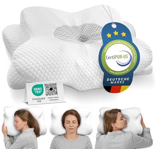 Orthopädisches Nackenstützkissen bei Nackenschmerzen aus hochwertigem Memory Foam - Ergonomisches Nackenkissen - Kopfkissen für Seiten-, Rücken- &...