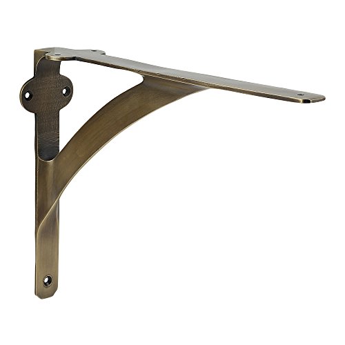[Set Of 2] Shelf Brackets For 8", 10", 12" Shelves - Antique Brass Finish - 9.88" X 7.38" - Heavy Duty Brass Shelf Bracket - L Brackets For Wall Shelves - Easy To Install - Hardware Included #TOP5
