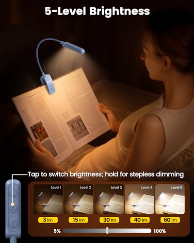 Glocusent 13 diod LED do czytania w nocy, 120 godzin czasu pracy, ładowalna lampka do czytania, pielęgnacja oczu, 3 kolory i 5 bezstopniowego ściemniania, jasność 3-60 lm, elastyczne światło z klipsem