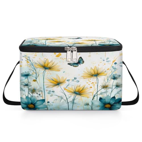 GzLeyigou Flying Butterfly Lunch Bags for Women Men 9 Cans, Hot & Cold Food Delivery Bag Insulated Grocery Bag Insulated Lunch Box Floral Cooler Bag for Office Work Picnic Beach