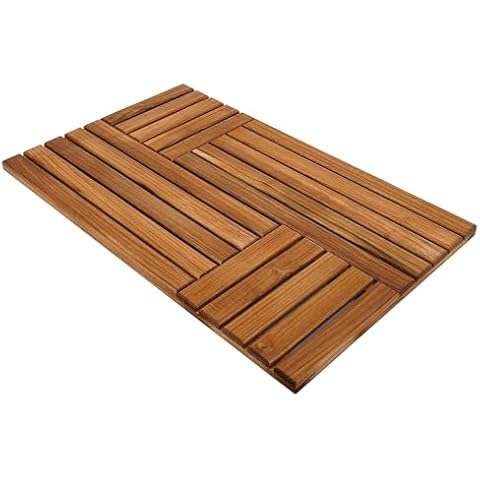 Utoplike Teak Wood Bath Mat, 32 x 20 inch Large Wooden Shower Mat for Bathroom, Non Slip Wood Floor Sturdy Mat for Inside Shower Luxury Spa Home or Outdoor Cover