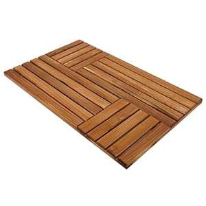 Utoplike Teak Wood Bath Mat, 32 x 20 inch Large Wooden Shower Mat for Bathroom, Non Slip Wood Floor Sturdy Mat for Inside Shower Luxury Spa Home or Outdoor