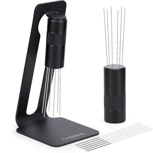 Cheerwe WDT Espresso Distribution Tool, Espresso Stirrer with Magnetic stand, 0.4mm 6 Installed Pins + 0.25mm 6 Extra Needles.