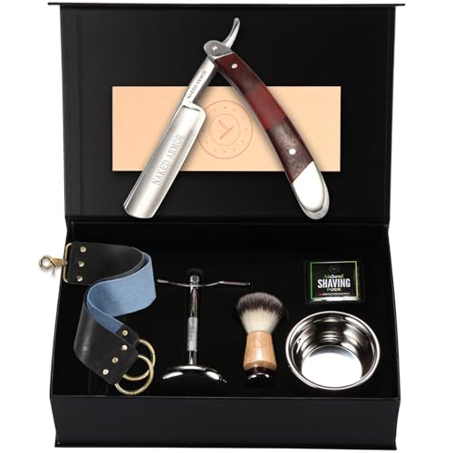 Naked Armor Gaheris Straight Razor Kit Complete Shaving Kit with Shave Ready Straight Razors for Men Strop Stand Soap Brush Bowl Case Wet Shaving Men Grooming Gift Set