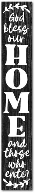 God Bless Our Home and Those Who Enter Vertical Sign for Porch 8"x48" Vertical Welcome Sign for Front Door, Tall Front Porch Decor, Rustic Farmhouse Wood Porch Decorations Outdoor