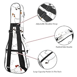 Sac à dos pour ukulélé Motif poule Blanc Imperméable Oxford avec bretelles réglables – Image 3