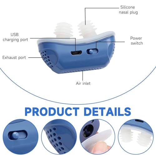 Sleep Apnea Devices Micro CPAP Anti Snoring Electronic Device Portable Lightweight Stop Snore Maskless Aid Machine with Dual Vortex Airflow for Home Travel Men and Women All Nose Shapes (Blue) - Image 3