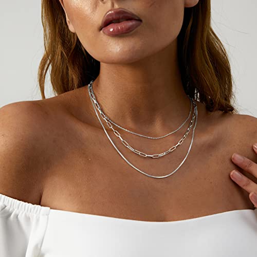 VIROMY Dainty Gold Necklace for Women 14K Gold Plated Layered Satellite Necklaces Trible Layering Paper Clip Chain Link Necklace Everyday Jewelry4