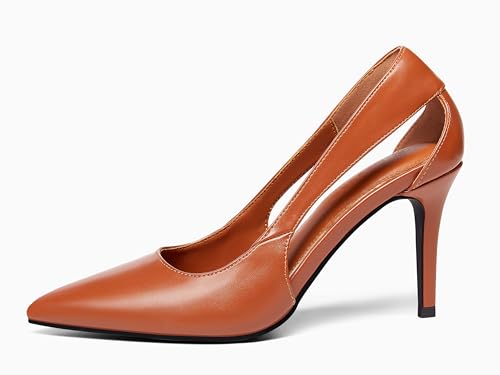 Coutgo Womens Dressy Heels Shoes Closed Pointed Toe Cut Out Pumps Casual Work Shoes2