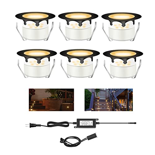 YZGWZLD Recessed LED Deck Lights Kits,6Pack ?1.78 Step Lights Kits In Ground Outdoor LED Landscape Lighting IP67 Waterproof, 12V Low Voltage for Garden,Yard Steps,Stair,Patio,Floor,Deck Railings
