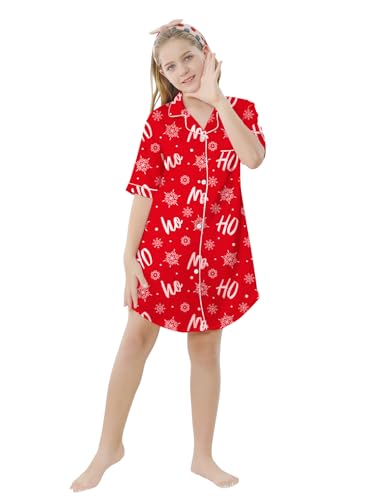 Image of Schbbbta Girls & Women Silk Nightgown, Short Sleeve Button Down Satin Nightshirt Pajama House Dress, 3 Years- Women 2XL