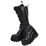 {Medida} Botas de cuña con plataforma de tacón alto de aproximadamente 8 cm y la plataforma es de 5 cm.