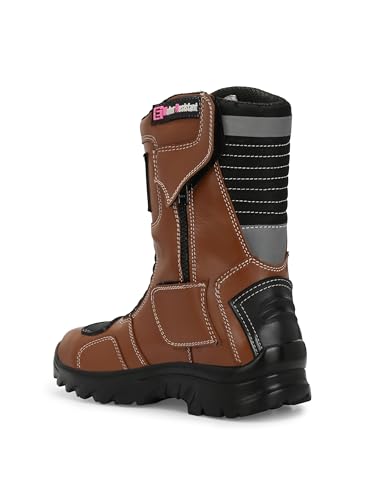 Image of Eego Italy Women's Biker boot /Motorcycle riding boot, real leather upper & anti slip sole with steel toe protection, padded socks, 3M Reflectors,lace free, with rubber gear protector