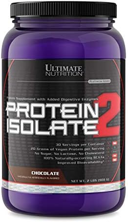 Ultimate Nutrition Vegan Plant Based Protein Isolate Powder - No Sugar and No Lactose - 20 Grams of Protein Per Serving with 100% Naturally Occurring BCAAs, Chocolate, 2 Pounds