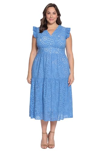 Image of Maggy London Women's Maggy London Women's Dresses Sleeveless V-Neck with Ruffle Shoulder Detail and Tiered Skirt