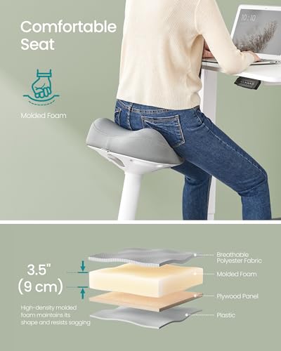 Image of SONGMICS Ergonomic Wobble Stool, Height Adjustable Standing Desk Stool 23.3-33.1 Inches, Swivel Balance Chair with Non-Slip Base, Saddle Seat, for Active Sitting, Office, Home, Dove Gray UOSC008G01