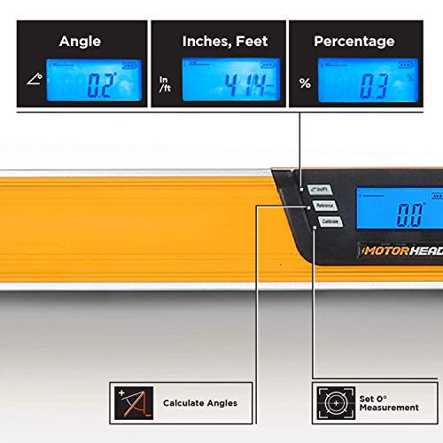 Image of MOTORHEAD 48-Inch 0-360 SMART DIGITAL Level, LCD Screen, Audible Alerts, Water, Dust & Shock Resistant, Magnetic Bottom, Includes Bag, High-Visibility, Solid-Milled Aluminum, USA-Based Support | Audible Alerts, Water Dust & Shock Resistant, High-Visibility, Solid-Milled Aluminum, Carrying Bag, Carpentry Masonry Framing