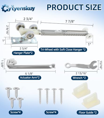 Kit de rodillos para puerta corredera empotrada bidireccional con cierre suave | con ruedas de bolas de nailon, compatible con kits Johnson 1060 y 1062, y rieles de series 100/134F/138F/2610F, ruedas triplas de bolas de nailon de 2 pulgadas miniatura 4