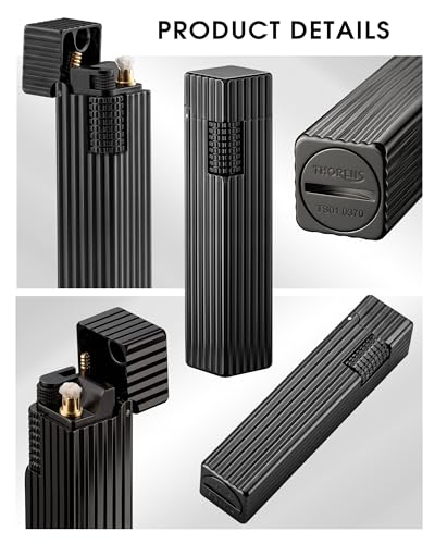 Encendedor de bolsillo THORENS Slim rectangular de latón negro miniatura 4