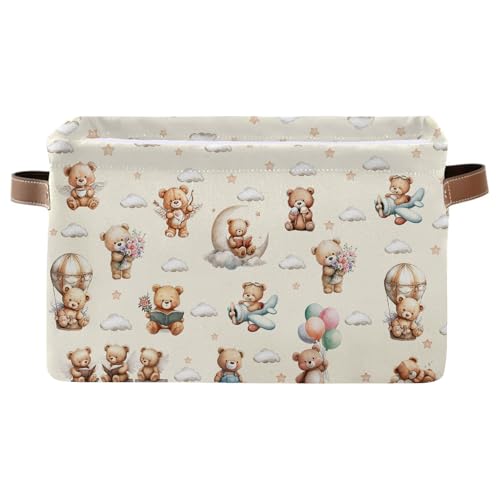 REETOOK Rectangle Cute Bear Nursery Storage Basket, Collapsible Storage Box Bin with Handles for Toy, Balloon Storage Basket , Laundry Organizer for...