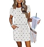 Design:Womens Dresses Feature Puff Petal Short Sleeve,Waist Tie Front and Chic Print.This Basic T-Shirt Dress Can Make You Elegant and Charming Material: Summer Dresses for Women is Made of Skin Friendly, Breathable, and Lightweight Material, Providi...
